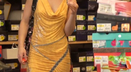 Petite blonde shopper Ash Hollywood gets her ass naked exposed in public