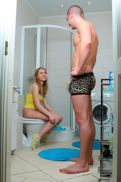 Hot teen caught naked in the bathroom gets fucked by her stepbrother
