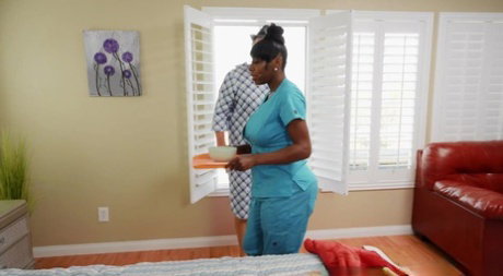 Nurse Ebony Mystique and a busty granny have a wild FFM threesome