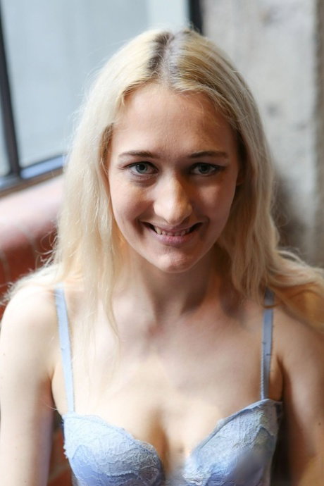 Super skinny blonde Lacey Diamond gets naked and rubs her clitoris