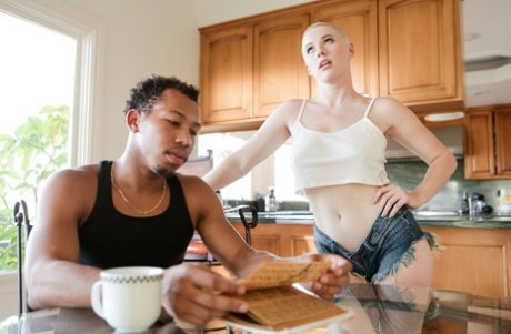 Hot bald Canadian Riley Nixon flashes her big tits and gets slammed by BBC