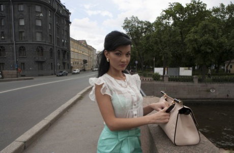 European babe Regina Presley teases with her hot legs wearing high heels