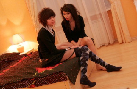 Kaira 18 gets naked after kissing a lesbian student on a bed