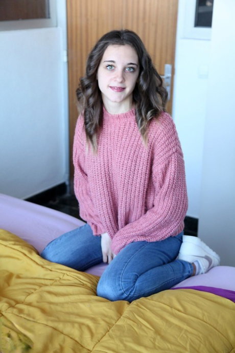 All-natural teen Anita on all fours exposing her innocent pink holes