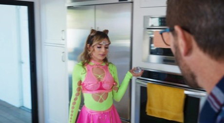 Cute girl Aria Valencia leaves after having sex with an older man