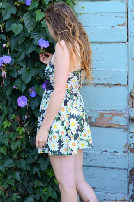 Amateur girl Roxanne doffs her dress and underwear and flaunts her ginger bush