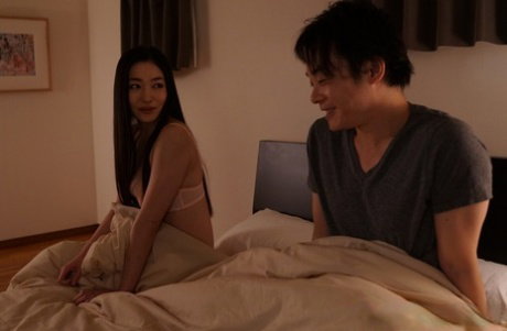 Japanese wife Ryu Eba masturbating in front of her sleepy husband