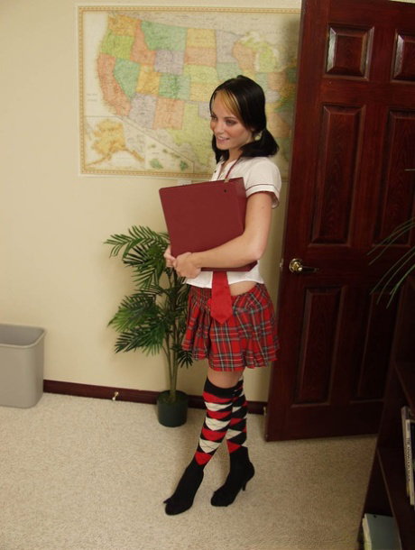 Pigtailed schoolgirl Jaylynn Sins gets done by her teacher in the classroom