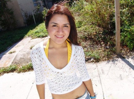 Cute Latina girl Vivi gets her natural tits sprayed with a warm load