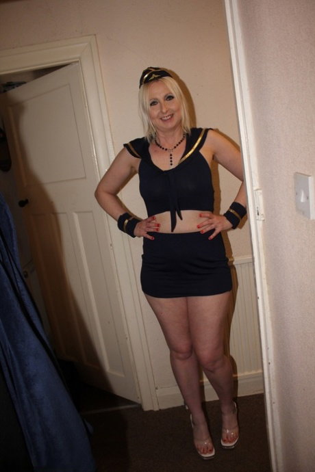Blonde British woman Tracey Lain has POV sex in a flight attendant outfit
