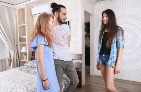 European teens Camille and Li In riding the same dick in their bedroom