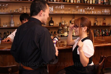 Japanese redhead Aoi Mochida has sex with a customer at a local bar