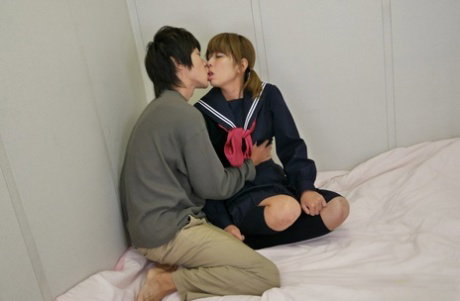 Japanese schoolgirl Fu Sazanami is left with a creampie after fucking
