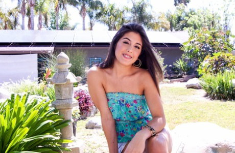 Very appealing brunette Natalie Monroe teases topless outdoors before POV ride