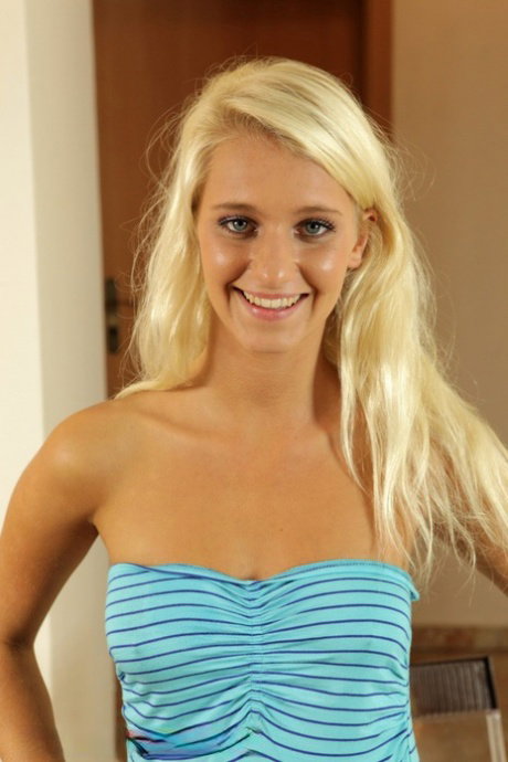 Close-up masturbation and undressing with alluring young blonde Uma