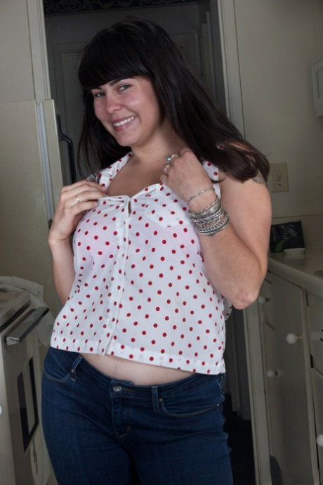 Nasty brunette chick Cleo shows her big tits and hairy cunt in homemade solo