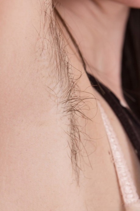 Slutty amateur model Aga shows off her hairy holes and licks unshaved armpits