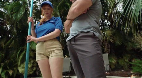 Curvy pool girl Lauren Phillips enjoys outdoor anal sex with a muscular man