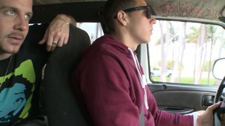 Dirty teen Skarlit Knight shows her small tits and rides a cock in a van