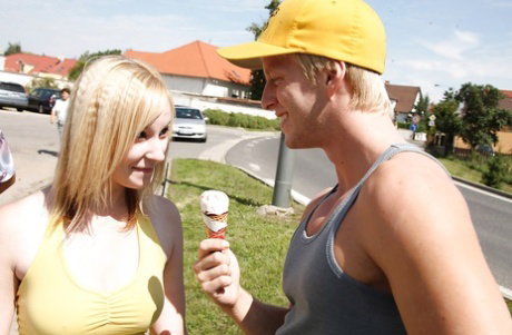 Cute teen girl with big tits Cindy gets her holes banged outdoor
