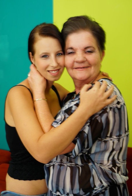 Young lesbian Izabelle and a chubby granny Izabelle tongue each other
