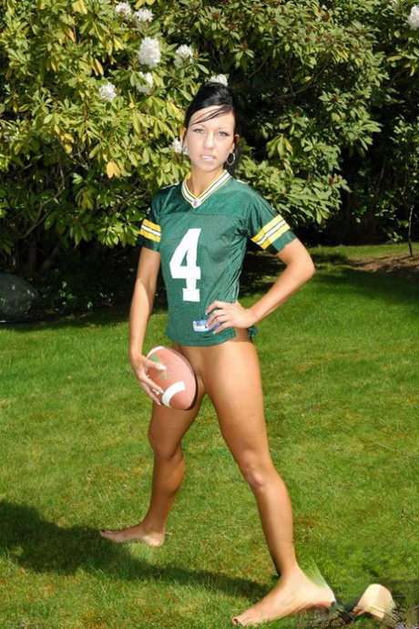 Sexy packers fan Trista Stevens playing football butt naked