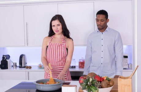White girl Cassie Fire goes A2M with a black cock after doing some baking