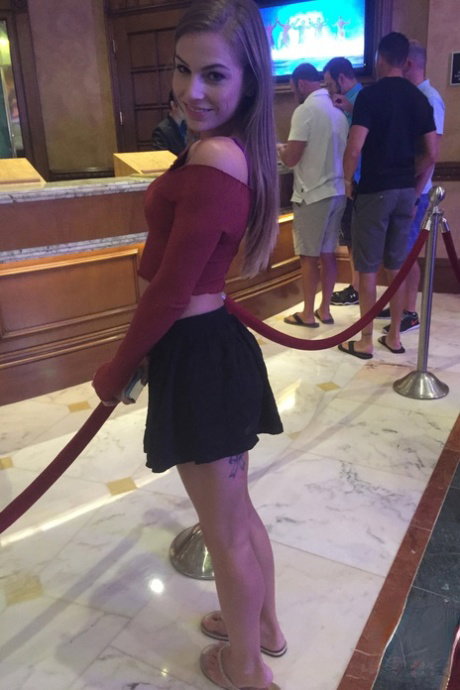 Barely legal amateur Sydney Cole takes selfies during an international flight