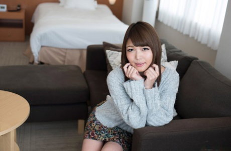 Japanese teen in over-the-knee socks Shino Aoi gets her muff rubbed and jizzed