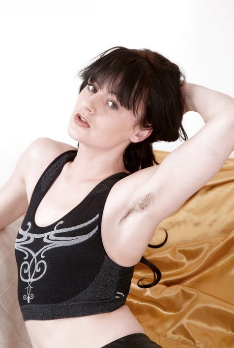 Hairy brunette first timer unveiling small breasts in barefeet