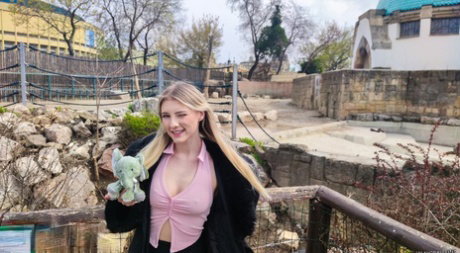 Blonde teen Melody Marks has sex with a couple of hunky men at once