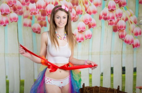 Adorable young girl Star reveals her heavenly body in white OTK socks