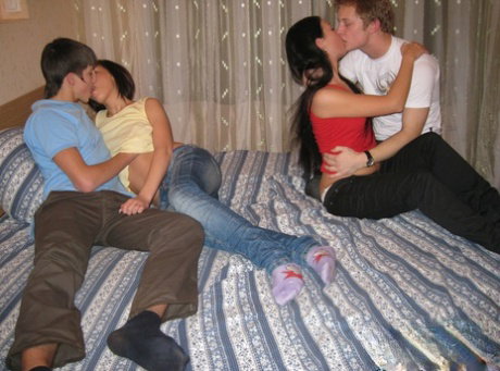 Two young couples celebrate New Year by arranging fantastic group fuck