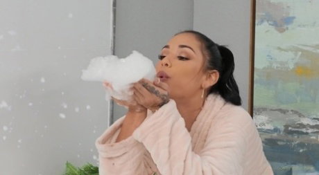 Hot masseuse Camila Cortez takes a cumshot on her big tits after hardcore sex