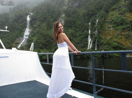 Small titted gold digger Riley Reid stripping and masturbating on the yacht