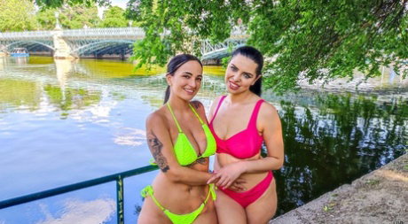 Kira Queen and Claudia Bavel get together for threesome sex on a bed