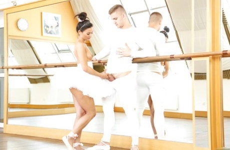 Young brunette Keira giving male ballet dancer BJ in ballerina outfit