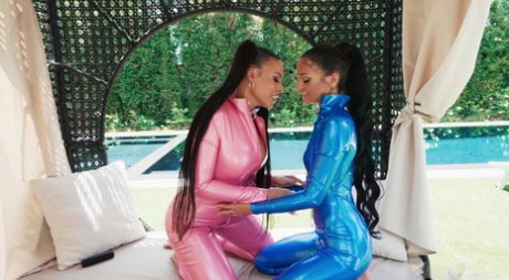 Ryan Reid and Luna Star have an all-black threesome in latex catsuits