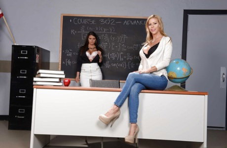 Chesty chicks Alexis Fawx and Brooklyn Chase modeling non nude in class