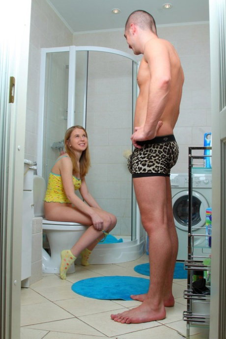 Sexy petite teen Corinne B enjoys wild hardcore sex in the bathroom