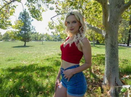 Blonde girl Lindsey Lakes sucks on a dildo before giving a POV blowjob
