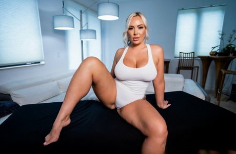 Blonde bombshell Callie Brooks gets oiled up before a POV fuck takes place