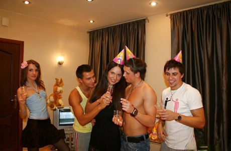 Promiscuous teenage hotties enjoy a wild groupsex at the birthday party