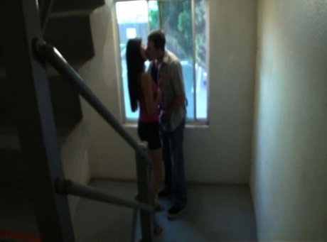 American MILF Nikki Daniels gives public BJ in hallway of building