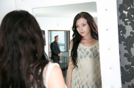 Horny girl Megan Sage seduces her stepdad while standing butt naked