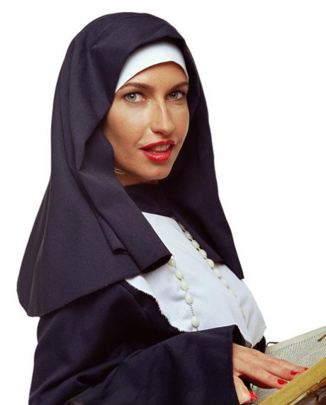 Naughty nun Sophie Evans spreading wide open and praying for hard cock