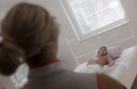 Blonde hardcore slut Nikky Dream in nurse uniform sucking cock & facesitting