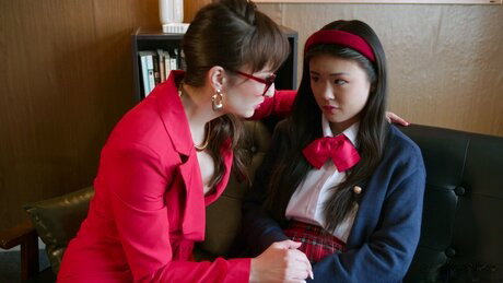 Chinese schoolgirl is forced into lesbian sex by a teacher