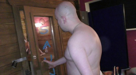 Exotic blonde with big tits Classy Filth gives a stranger a BJ in the sauna
