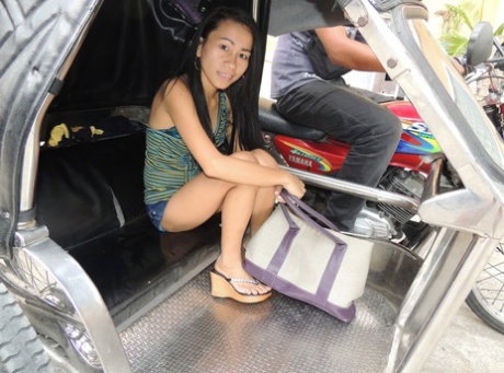 Thin Filipina girl strips naked before bareback fucking a sex tourist